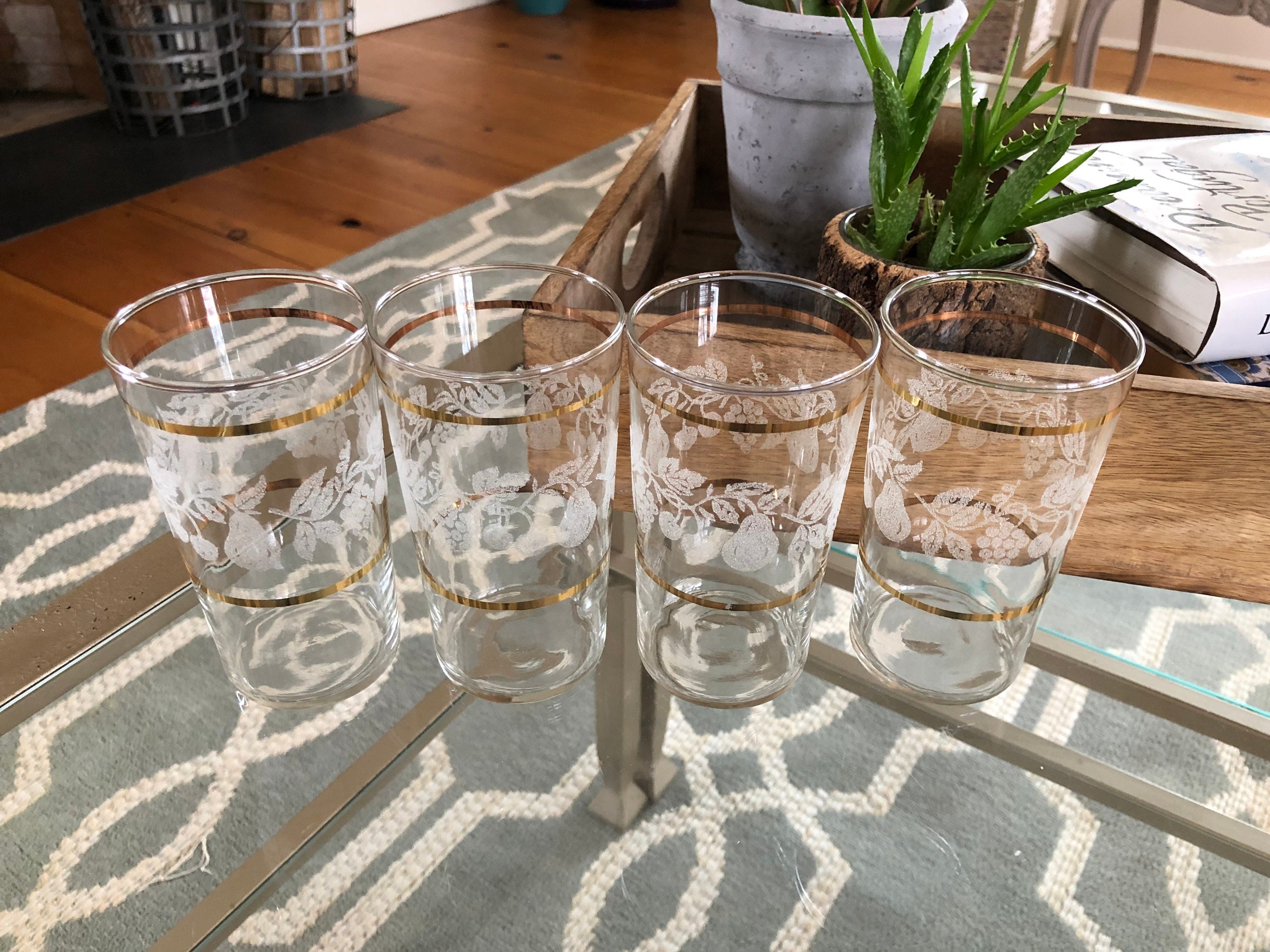 Jolly 11.5 oz Romantic Water Glasses,Elegant Gold Rimmed Glass Cups，  Premium Drinking Glasses Tumblers, Vintage Glassware for Juice, Beverages,  Beer