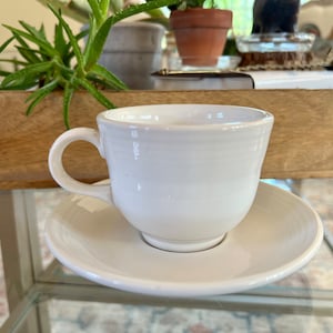 Vintage Fiesta Cup & Saucer, White Fiestaware, Homer Laughlin China Co., White Ceramic Tea Cup And Saucer, Collectible Fiesta