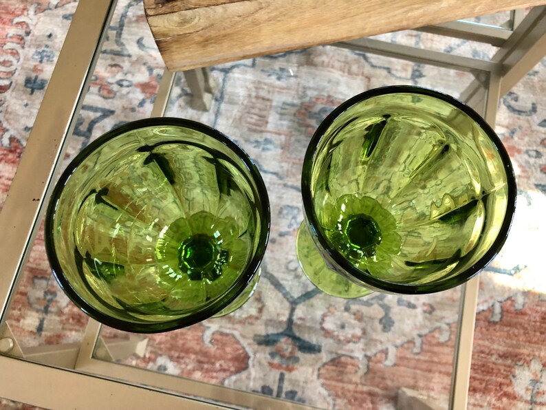 Vintage Pair of Large Green Glass Wine/water Glasses Goblets Etsy