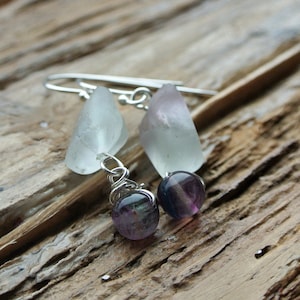 Fluorite earrings, green and purple gemstone earrings, fluorite and silver earrings, sterling silver earrings, delicate shaded gems,
