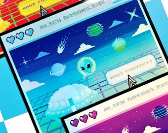 Alien Dreams Vaporwave Sticker | Y2K Pixel Art, Webcore Decal, Retro Computer Design
