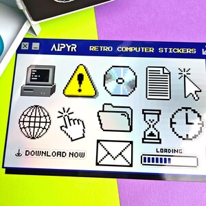 Holographic Retro Computer Stickers | Y2K Nostalgia, Webcore Stickers, Pixel Art Decals