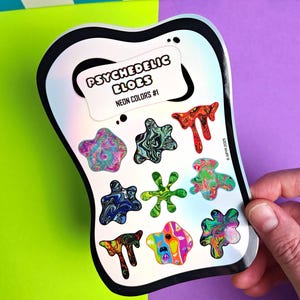 Psychedelic Holographic Sticker Sheet | Trippy Scrapbook Stickers, Abstract Stoner Acid Art Junk Journal Decor