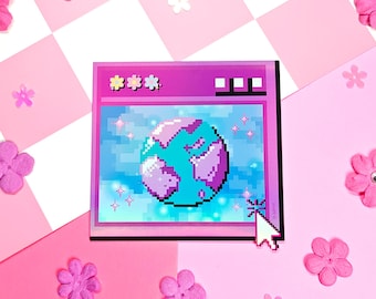 Pink Webcore Computer Sticker | Y2K Pixel Art, 90s Nostalgia