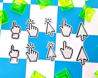 Retro Computer Pixel Cursor Set | 1 inch Holographic Deco Stickers | Y2K Sticker Pack