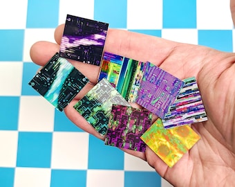 Glitch Art Mini Sticker Pack | 1 inch Cyberpunk Stickers, Vaporwave Art