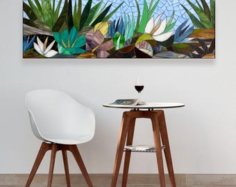 Witrażowa mozaika ścienna z sukulentem – panel do wewnątrz/na zewnątrz, 4 stopy