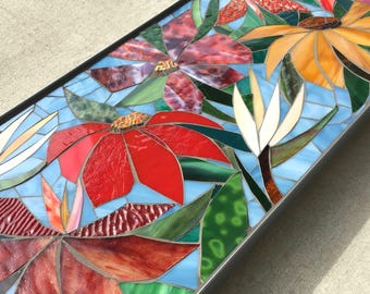 Floral Stained Glass Mosaic Panel – Custom Framed Wall Art