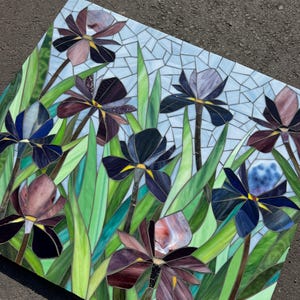 Irises Floral Stained Glass Mosaic – Custom Wall Art