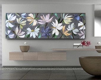 MODERN BLOSSOMS MOSAIC wall art - made to order - mosaic wall panel - indoor/ outdoor home decor glass mosaic wall panel -