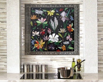 CUSTOM KITCHEN MOSAIC backsplash art - hand-cut stained glass - original one-of-a kind designs made to order mosaic wall art