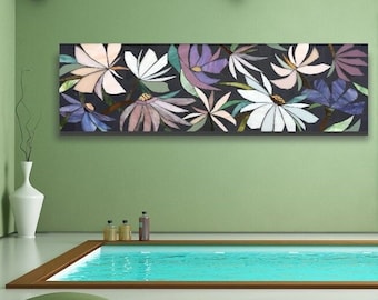 BIG BLOSSOMS FLORAL mosaic - made to order-  wall art mural - indoor / outdoor art - home decor - bathroom kitchen patio bedroom