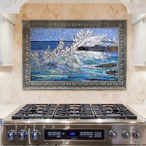 FLORAL Mosaic kitchen backsplash indoor outdoor home decor bathroom mosaic wall hanging patio wall decor made to order