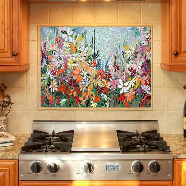 CUSTOM KITCHEN MOSAIC backsplash art - hand cut stained glass - original one-of-a kind designs - made to order