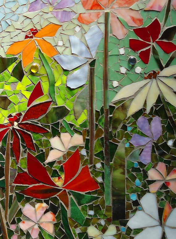 Leaves and Flowers' Aesthetic Movement Stained Glass Panel -  Accessories/Decoration