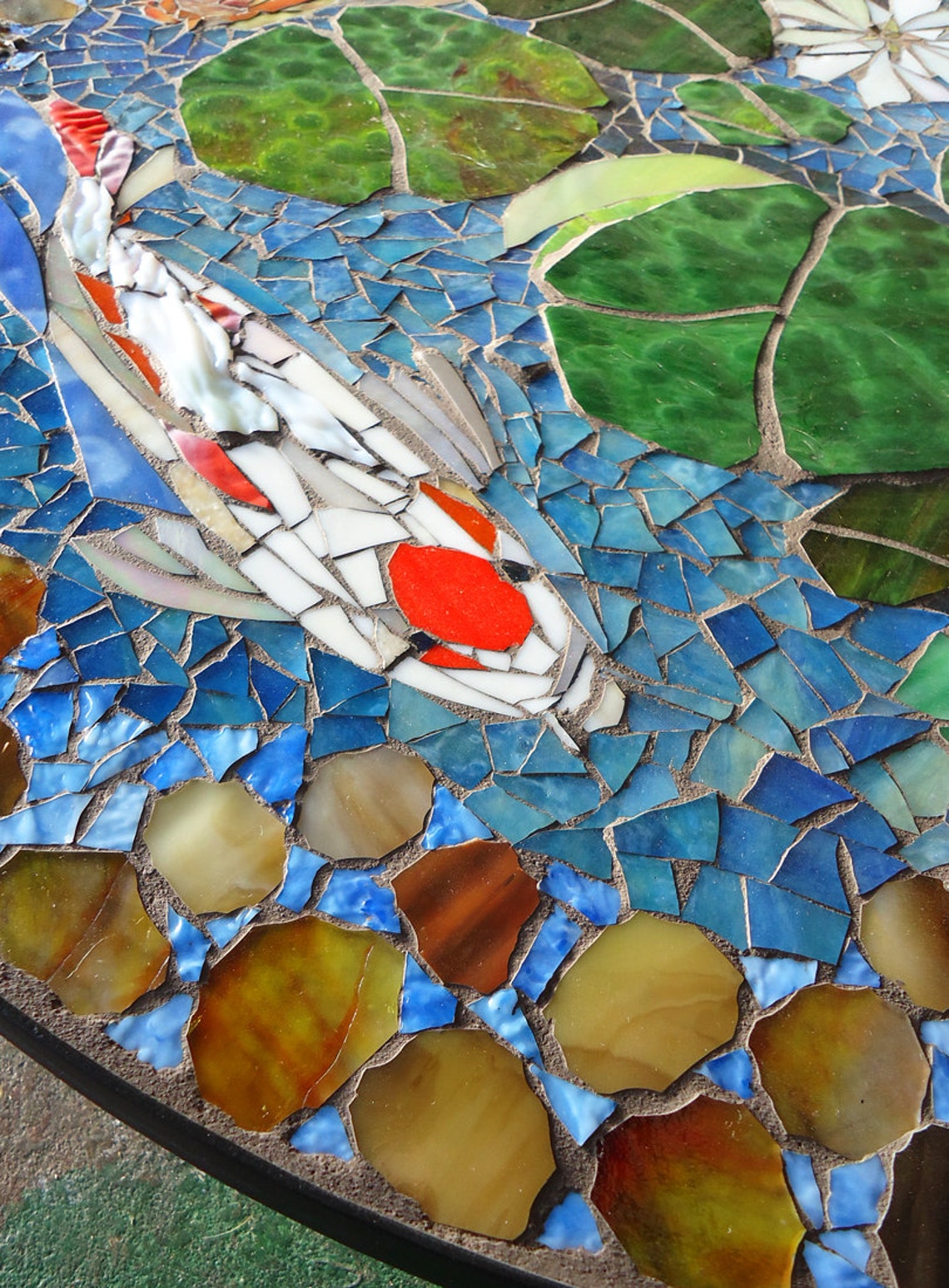 MOSAIC TABLE koi fish ART stained glass mosaic art Etsy