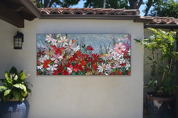 FLORAL GARDEN MOSAIC Wall Art Made to Order Bathroom Wall Relief
