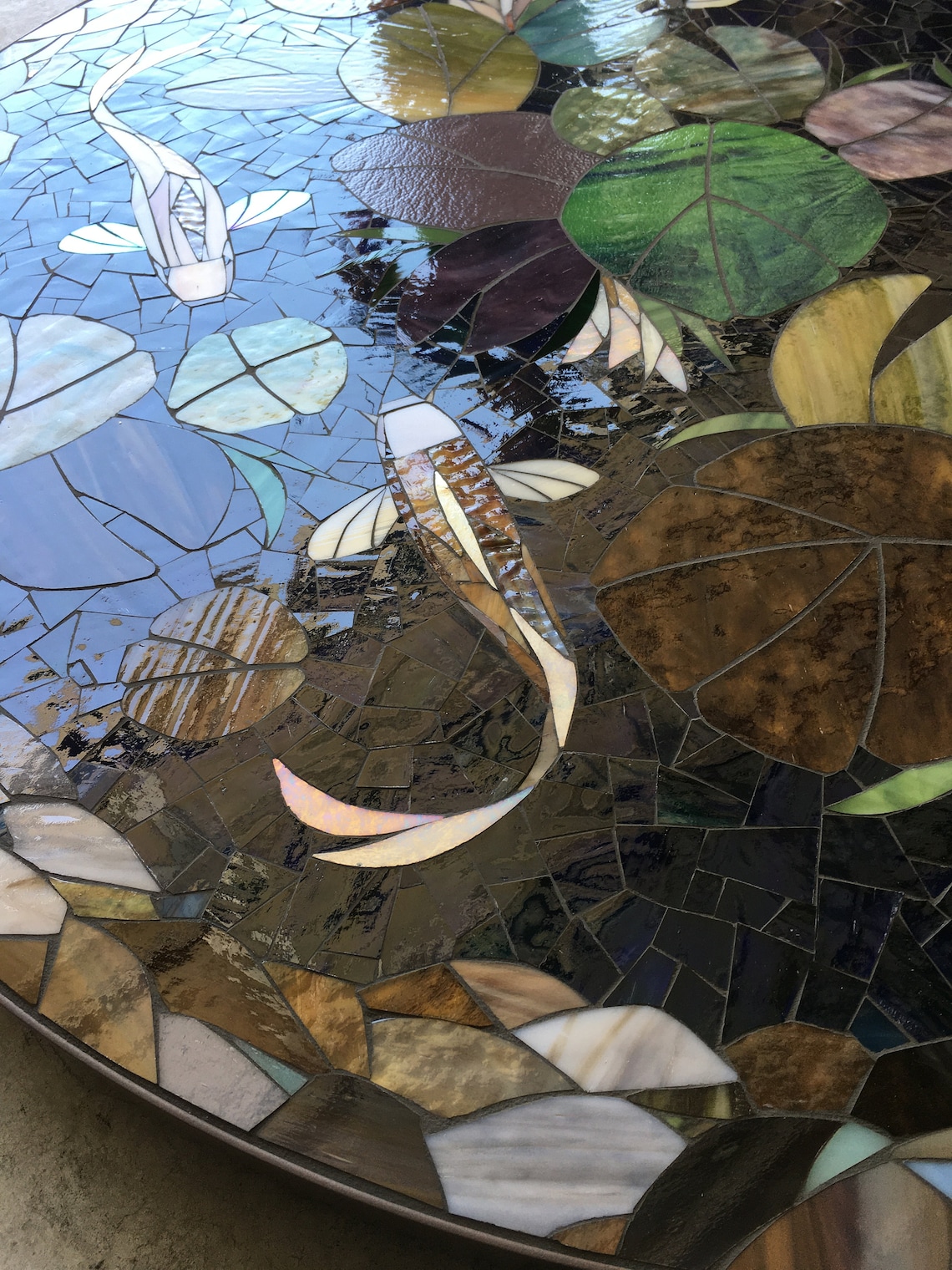 MOSAIC KOI POND Stained Glass Mosaic Art 48 Round Indoor or Outdoor
