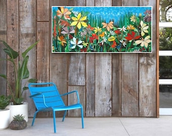 Blooming flower Garden Floral Glass Mosaic Wall Panel - Custom Made-To-Order wall decor
