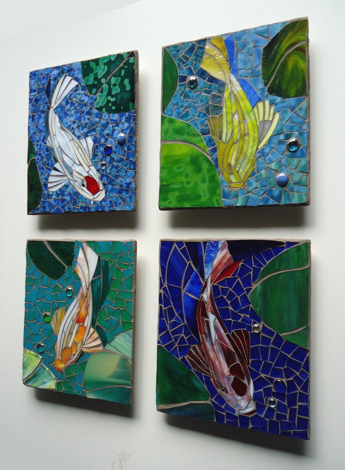 MOSAIC KOI TILES outdoor glass wall art set of 4 Etsy
