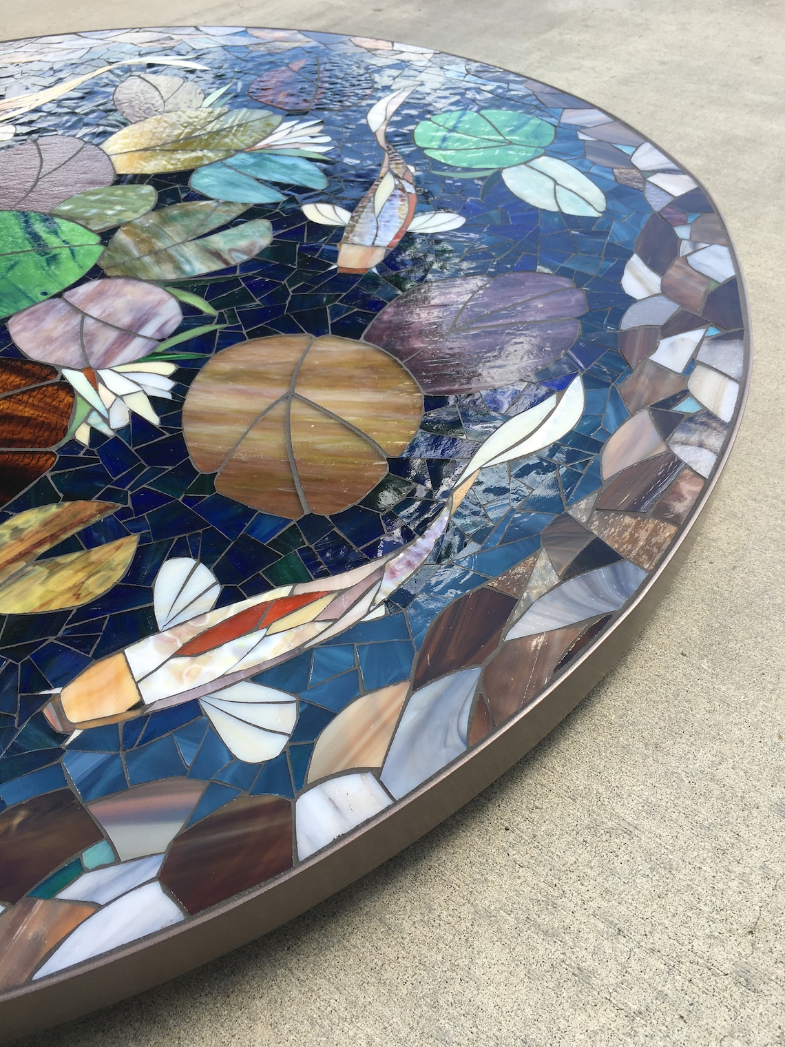 MOSAIC TABLE koi fish ART stained glass mosaic art 48 Etsy