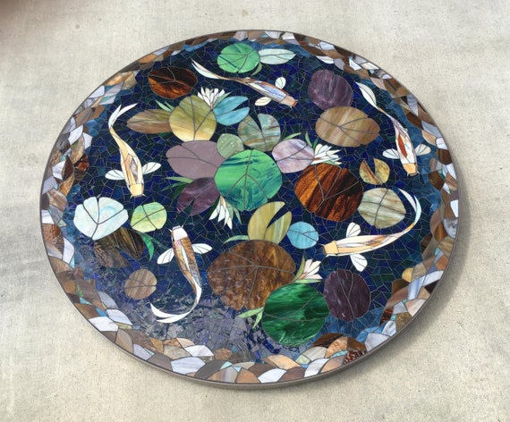 Mosaic Koi Pond Tabletop – Stained Glass Art, 48” Round - Etsy