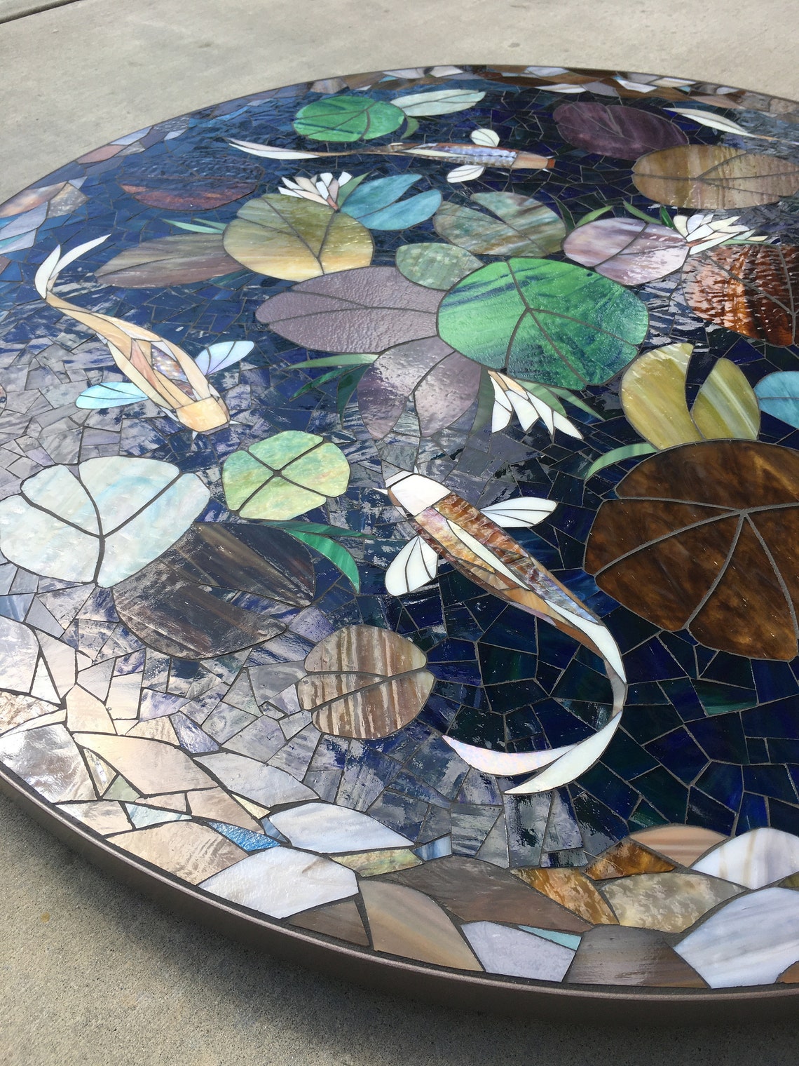 MOSAIC TABLE koi fish ART stained glass mosaic art 48 Etsy