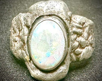 Anillo vintage grande de plata de ley con ópalo, talla 10 1/2