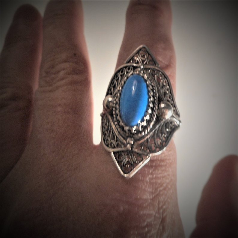 SALE Size 7 Vintage Sleeping Beauty Turquoise Filigree Ring Large Genuine Turquoise Sterling Silver Goth Biker Ring 9.8g Women/'s Rings