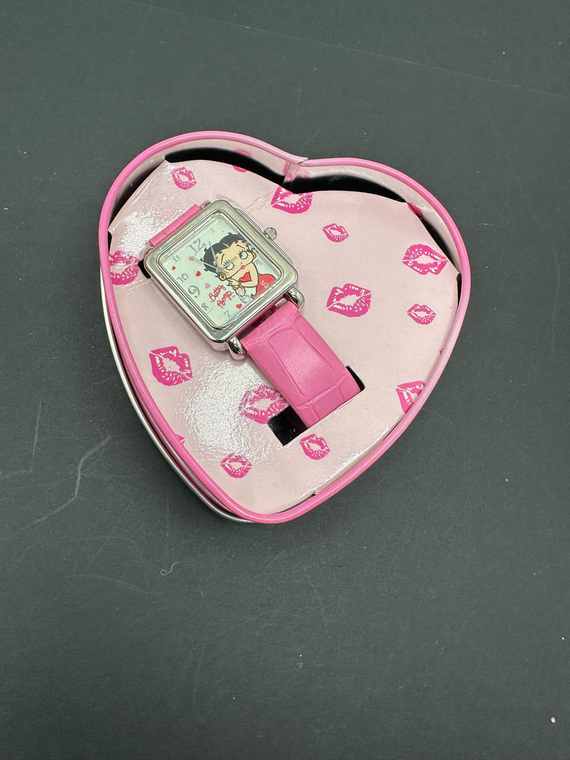 Betty Boop Quartz Watch with Hearts Betty Boop Red Leather Band Watch in Heart Tin – The  main image 2