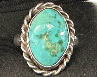 Vintage Türkis Sterling Silber Ring, Alter Bauer Southwestern Stil, Größe 3 1/2