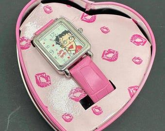 Betty Boop Watch In Heart Collection.. Betty Boop with Sparkle Heart & Heart Shaped Bezel Red  main image 2