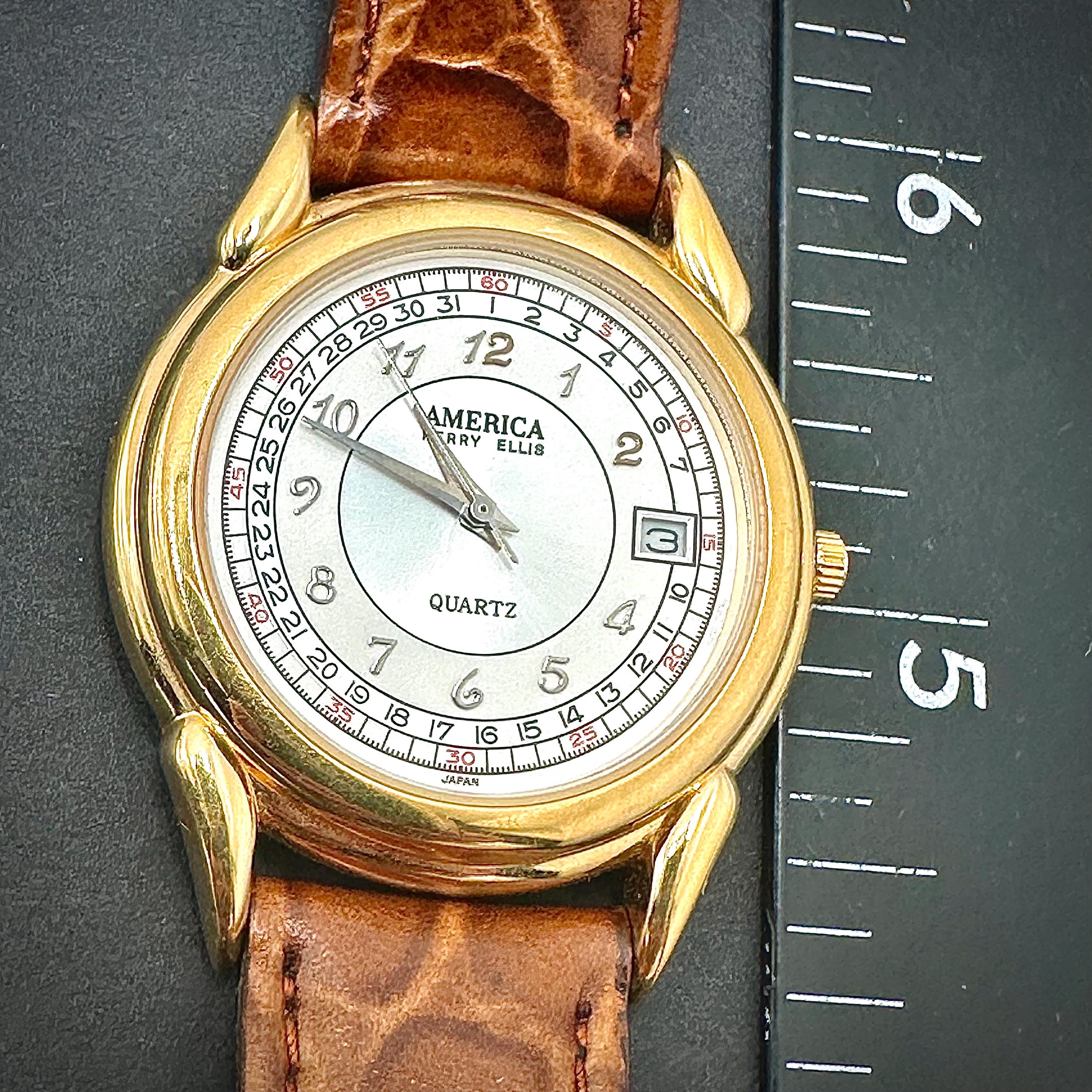 Vintage AMERICA PERRY ELLIS Gold Plated Watch Roman Numerals Sub Dial Vintage America by Perry Ellis 26mm Quartz Gold and Silver  main image 3