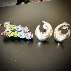 50% Off! 2 Pair Sterling Silver Pierced RAINBOW Multi Color Earrings and MOON Sterling Pierced Earrings, WOW