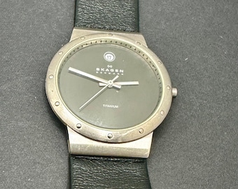 50% OFF! Vintager Skagen Denmark Slimline WR Men’s Working Watch with Leather Band, New Battery, Sleek! Mint.