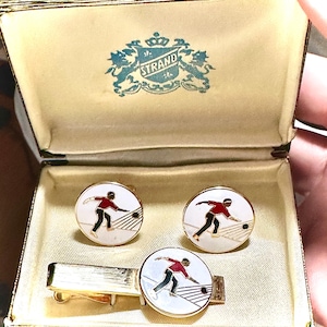Get 50% Off! Vintage SWANK Enamel Men’s Bowling Enamel Cufflinks and Tie Clip Set, New in Box, Strand Swank, Bowling Gift, RARE!