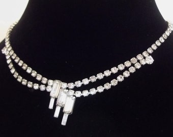 Collier Ras Du Cou Art Déco Strass - Bijou Vintage Ancien - Occasion Porté - Fabriqué En France