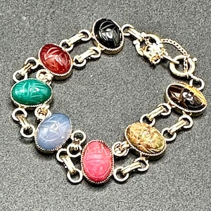 Vintage 12K Gold Filled Scarab Bracelet: Genuine Gemstone Egyptian Revival