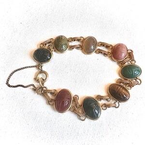Vintage 12K Gold Filled Scarab Bracelet: Genuine Gemstone Egyptian Revival