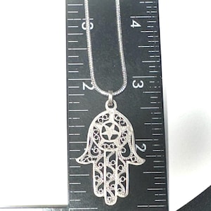 GET 50% OFF! Vintage Sterling Silver Hamsa Hand Pendant Necklace, Filigree Hamsa Hand Necklace, Israel, Rare!
