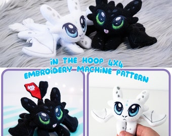 ITH 4x4 Digital Embroidery Pattern for In The Hoop Light and Night Fury Dragon Plush | With Photo Tutorial,Beginner Friendly | Toothless