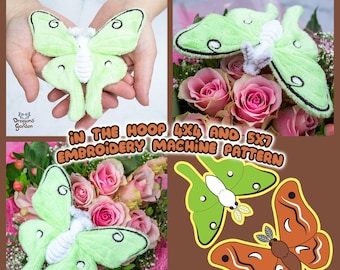 ITH Silk and Luna Moth | Moths Plushie Pattern In The Hoop | With Photo Tutorial,Beginner Friendly