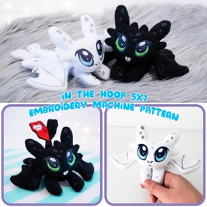 ITH 5x7 Digital Embroidery Pattern for In The Hoop Light and Night Fury Dragon Plush | With Photo Tutorial,Beginner Friendly | Toothless