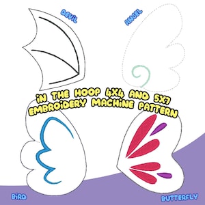 ITH Chibi Wings Set |  Cosplay Angel, Devil, Bird, Butterfly  In The Hoop Embroidery File | With Photo Tutorial,Beginner Friendly