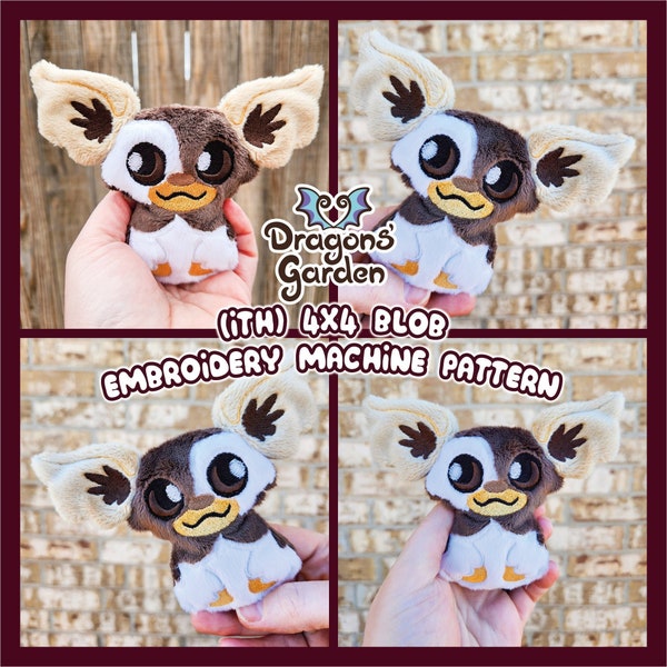 ITH Gizmo Blob Embroidery Pattern | Adorable furry bat monkey Plushie In The Hoop | With Photo Tutorial, Beginner Friendly