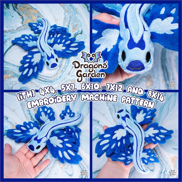 ITH Blue Dragon Sea Slug Plush Embroidery Pattern | Adorable Blue Nudibranch Glaucus In The Hoop | With Photo Tutorial, Beginner Friendly