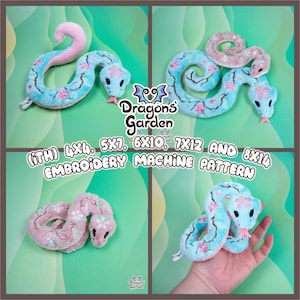 Schema per ricamo a punto croce di un serpente di ciliegio in peluche / Adorabile serpente fai da te in peluche Sakura nel telaio / Con tutorial fotografico, adatto ai principianti