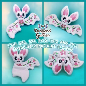 ITH Cherry Blossom Bat Plushie Embroidery Pattern | Adorable Sakura flower spring Bat In The Hoop | With Photo Tutorial, Beginner Friendly