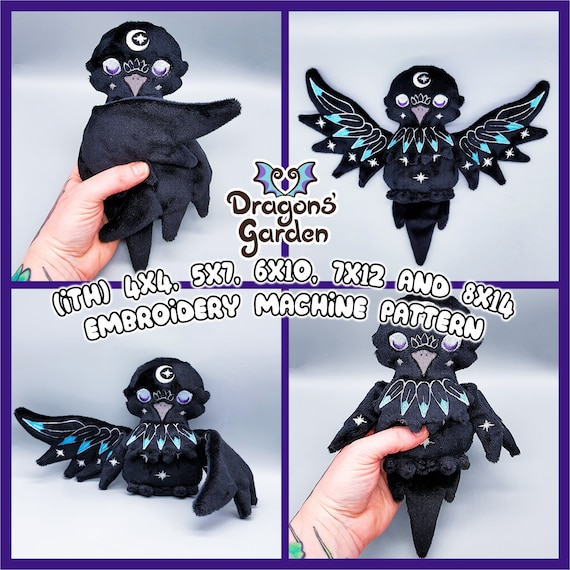 ITH Moonlight Raven Plush Embroidery Pattern | Adorable Raven Black Corvid Bird Plush In The Hoop | With Photo Tutorial, Beginner Friendly