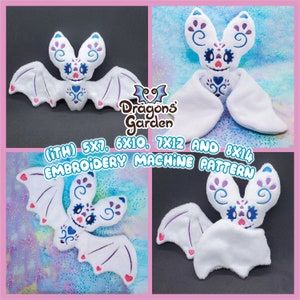 ITH Sugar Skull Bat Plushie Embroidery Pattern | Adorable Halloween Sweet Bat In The Hoop | With Photo Tutorial, Beginner Friendly